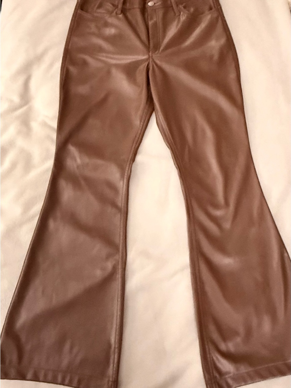 Faux leather chocolate brown wide legged pants